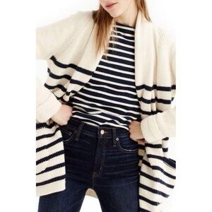 J. Crew Summer weight v neck  striped beige cardigan sweater women Small